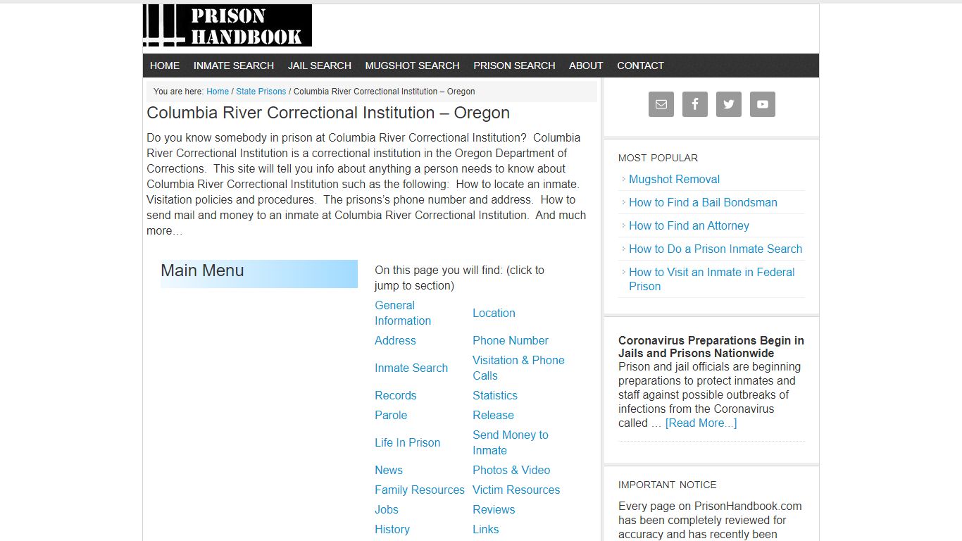 Columbia River Correctional Institution – Oregon - Prison Handbook