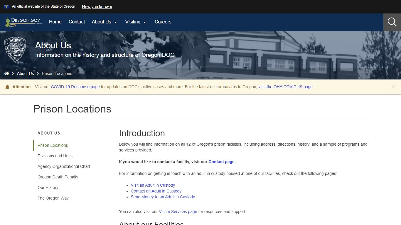 Department of Corrections : Prison Locations : About Us : State of Oregon