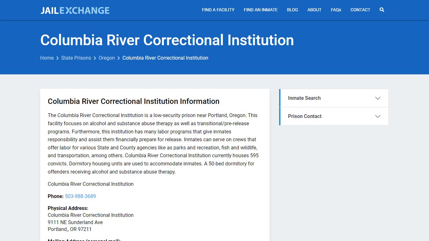 Columbia River Correctional Institution Inmate Search, OR - Jail Exchange