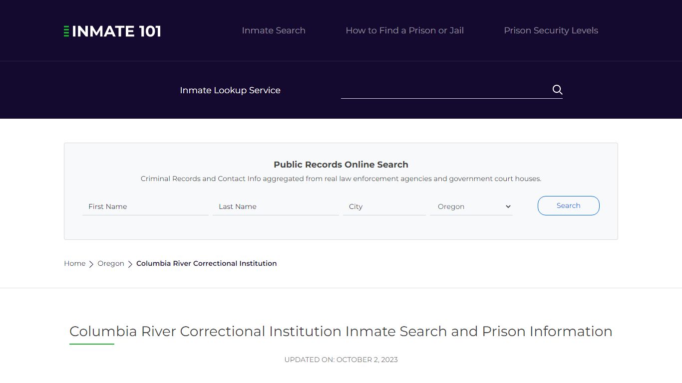 Columbia River Correctional Institution Inmate Search, Visitation ...